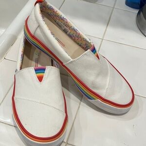 Toms White and Rainbow Kids Sneakers